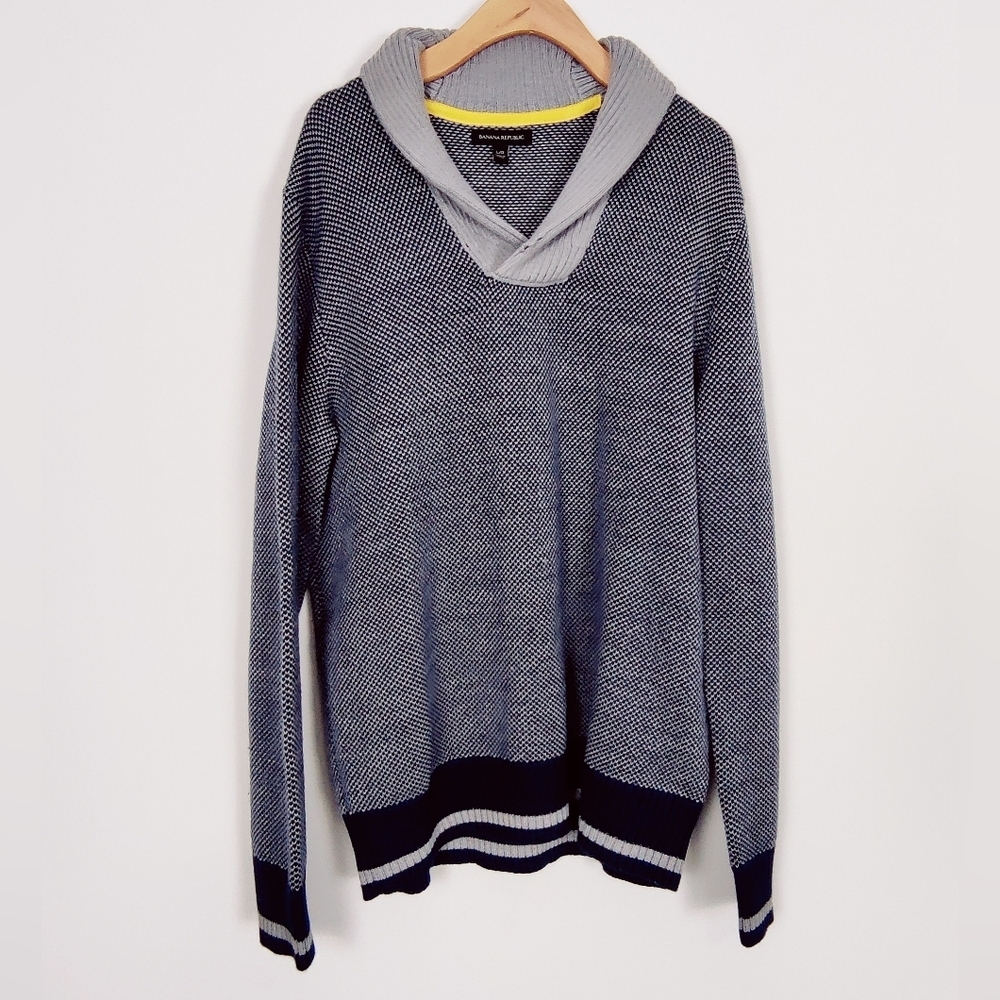 Banana Republic Men's Shawl Collar Pullover Sweater Large Merino Wool Academia
